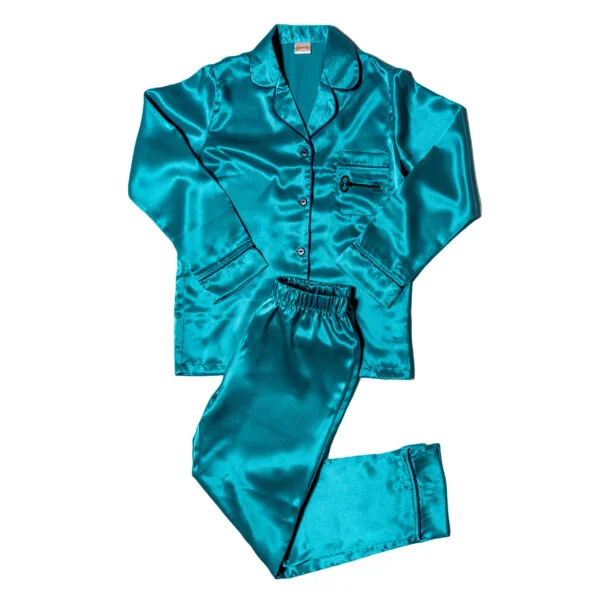 TEAL BLUE SATIN PAJAMA PANTS SET